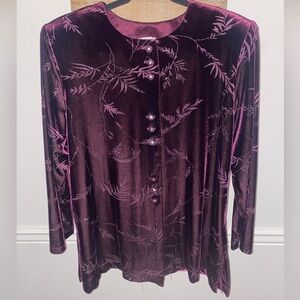 R & M Richards Velvet Embellished Rhinestone Buttons Plum Evening Tunic Sz 16P